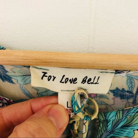 For Love Bell Colorful Peacock Floral Short Sleeve Blouse Women’s Size Large - Picture 5 of 14